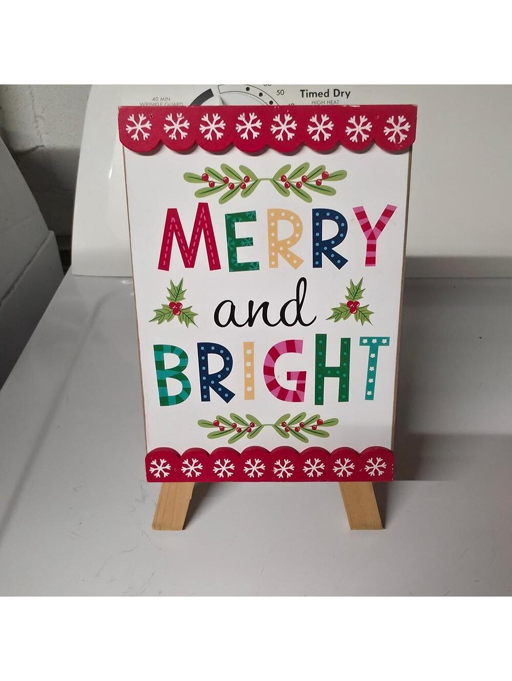 Merry and Bright Christmas mini easle Sign with snowflakes